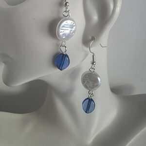 Hand Crafted Blue and White Pearl Drop Earrings - Women Jewelry
